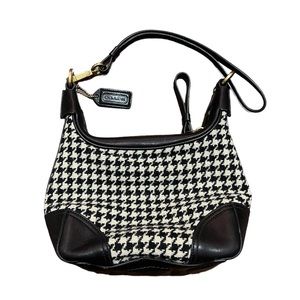 Coach Small Houndstooth White & Black wool Leather #6956 Shoulder Hobo Purse Bag